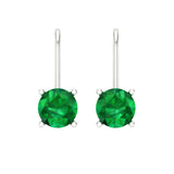 2 ct Brilliant Round Cut Drop Dangle Simulated Emerald Stone White Gold Earrings Lever Back