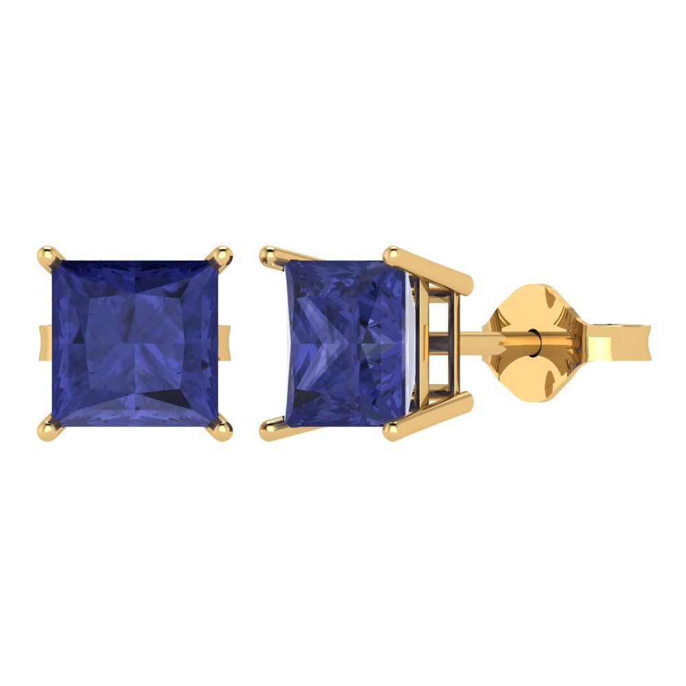 3 ctw Tanzanite Studs Earrings | 6.5mm Princess Cut White Gold Push Back | December Birthstone