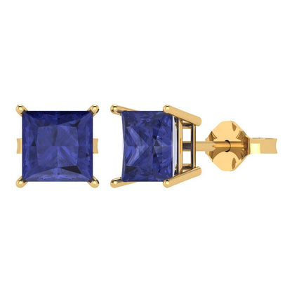 3 ctw Tanzanite Studs Earrings | 6.5mm Princess Cut White Gold Push Back | December Birthstone