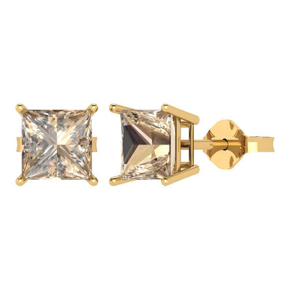 3cttw Princess Cut Yellow Moissanite Gold-Plated 925 Silver Push Back Stud Earrings