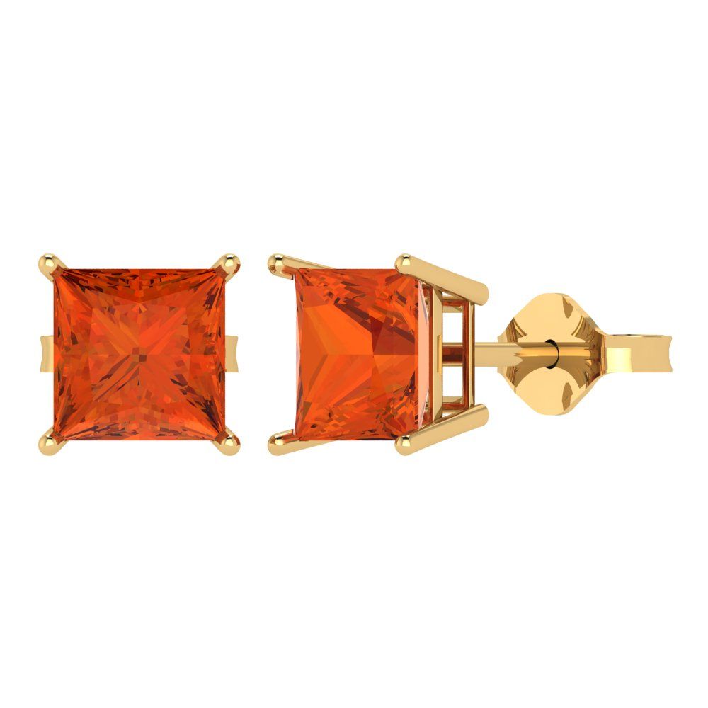 3cttw Princess Cut Simulated Red Diamond Gold-Plated 925 Silver Push Back Stud Earrings