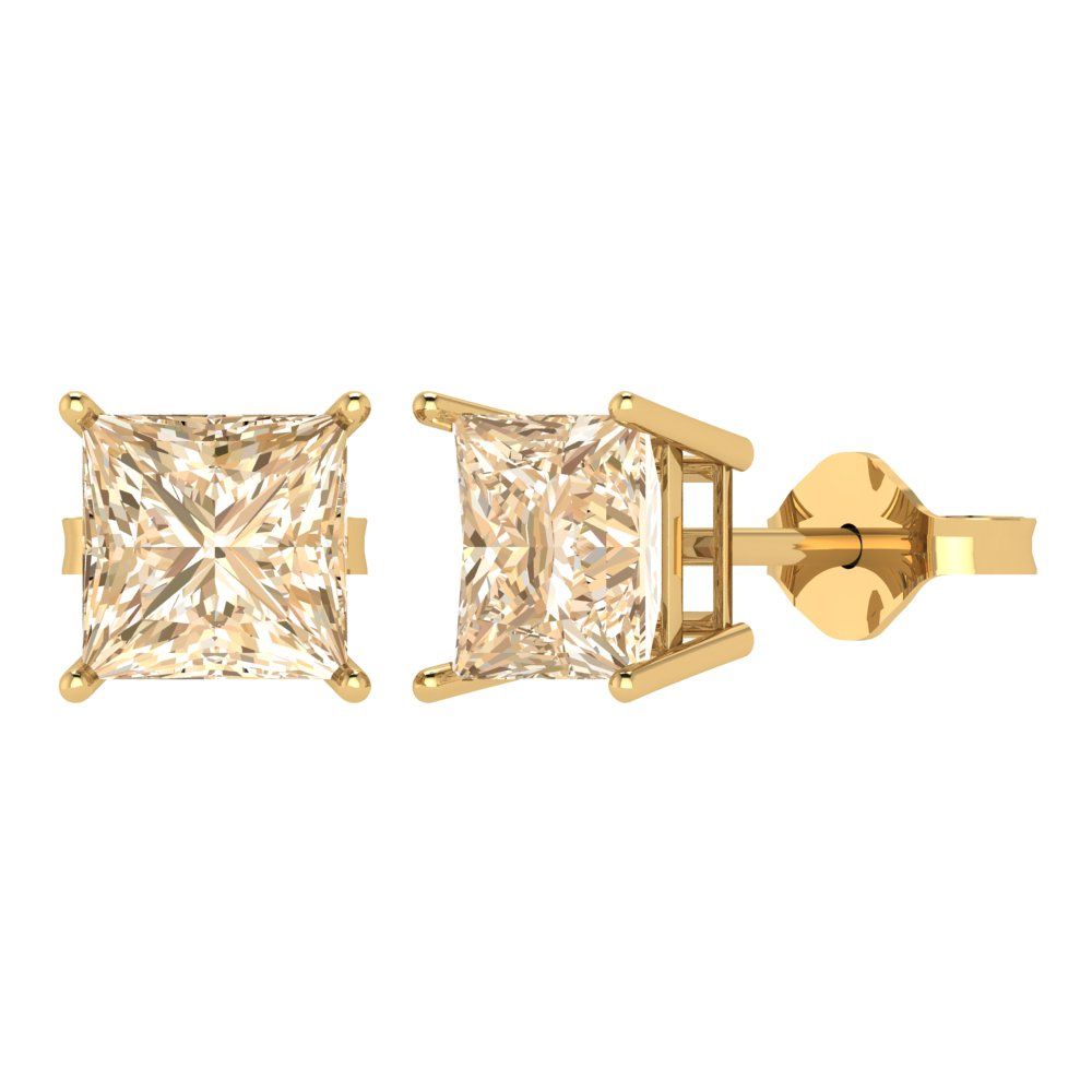 3 ctw Morganite Studs Earrings | 6.5mm Princess Cut White Gold Push Back | February Birthstone