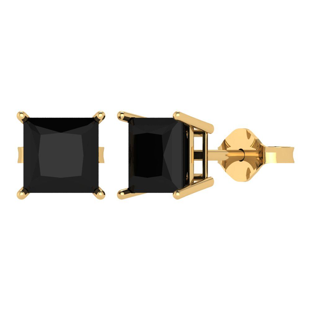 3 ctw Onyx Studs Earrings | 6.5mm Princess Cut White Gold Push Back | July Birthstone