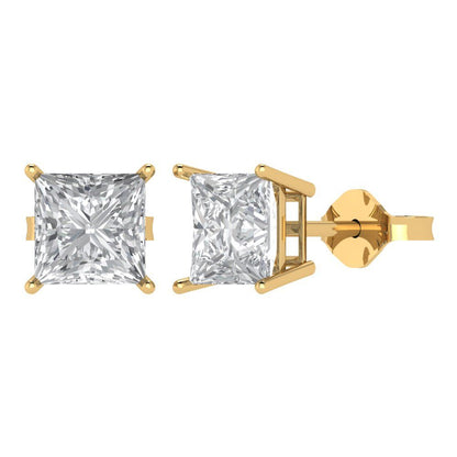 3 ctw Moissanite Studs Earrings | 6.5mm Princess Cut White Gold Push Back | April Birthstone