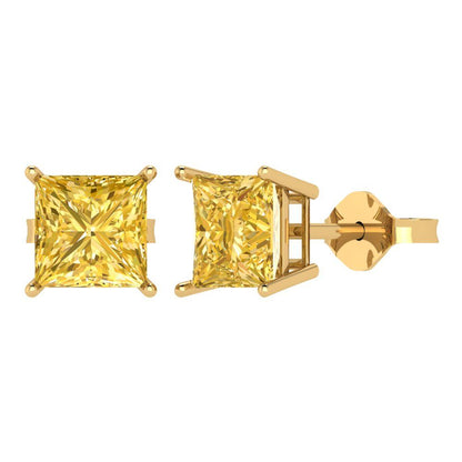 3cttw Princess Cut Simulated Yellow Diamond Gold-Plated 925 Silver Push Back Stud Earrings