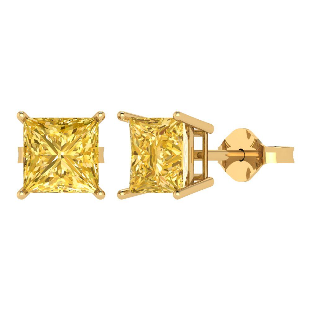 3 ctw Citrine Studs Earrings | 6.5mm Princess Cut White Gold Push Back | November Birthstone