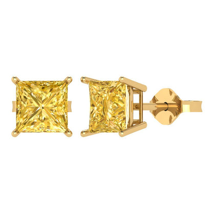 3 ctw Citrine Studs Earrings | 6.5mm Princess Cut White Gold Push Back | November Birthstone
