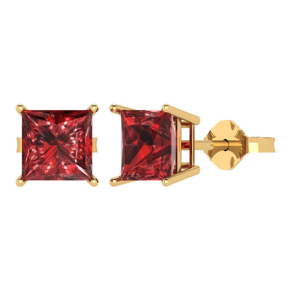 3 ctw Garnet Studs Earrings | 6.5mm Princess Cut White Gold Push Back | January Birthstone