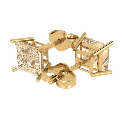 3 ctw Morganite Studs Earrings | 6.5mm Princess Cut White Gold Push Back | February Birthstone