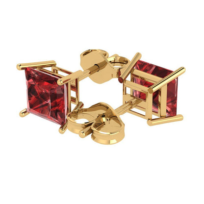 3 ctw Garnet Studs Earrings | 6.5mm Princess Cut White Gold Push Back | January Birthstone