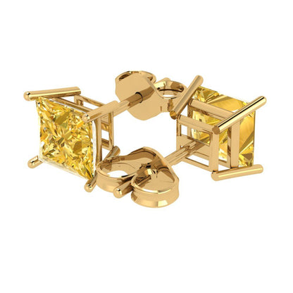 3 ctw Citrine Studs Earrings | 6.5mm Princess Cut White Gold Push Back | November Birthstone