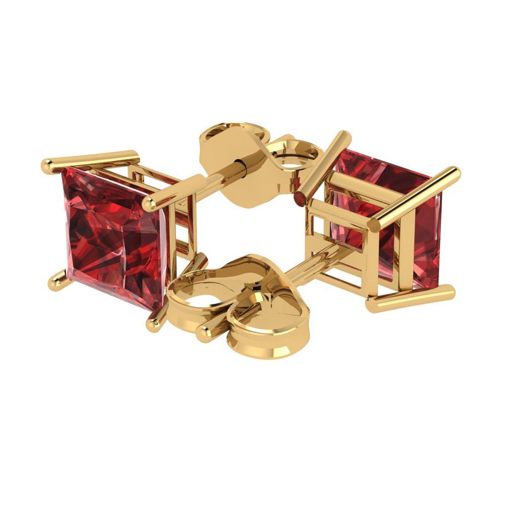 3cttw Princess Cut Natural Garnet Gold-Plated 925 Silver Push Back Stud Earrings