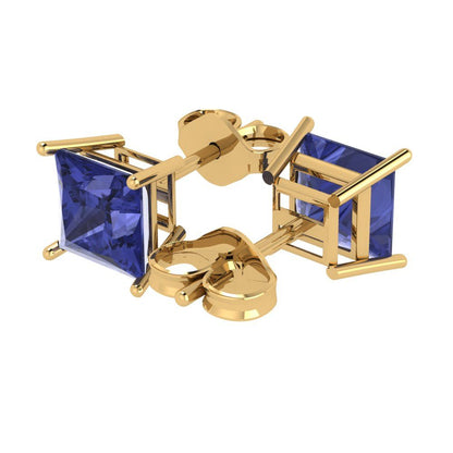 3 ctw Tanzanite Studs Earrings | 6.5mm Princess Cut White Gold Push Back | December Birthstone