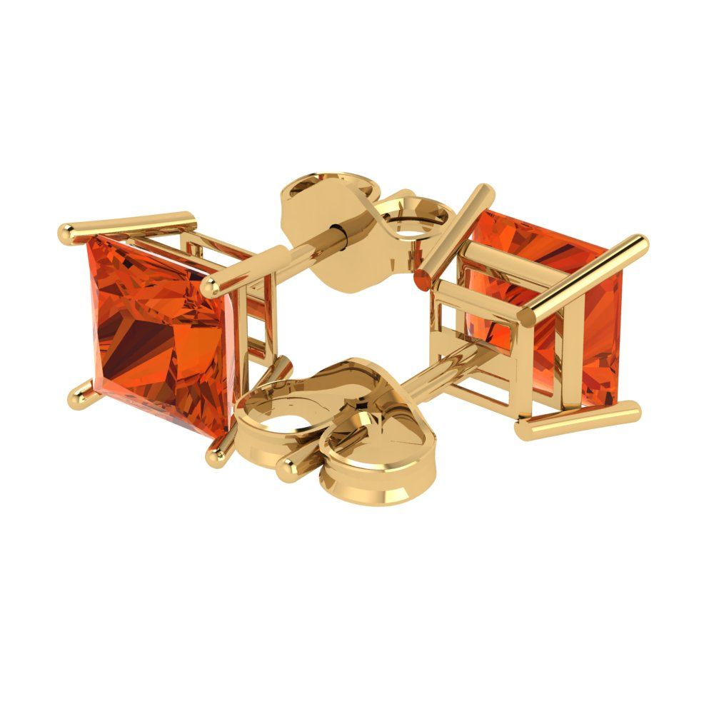 3cttw Princess Cut Simulated Red Diamond Gold-Plated 925 Silver Push Back Stud Earrings