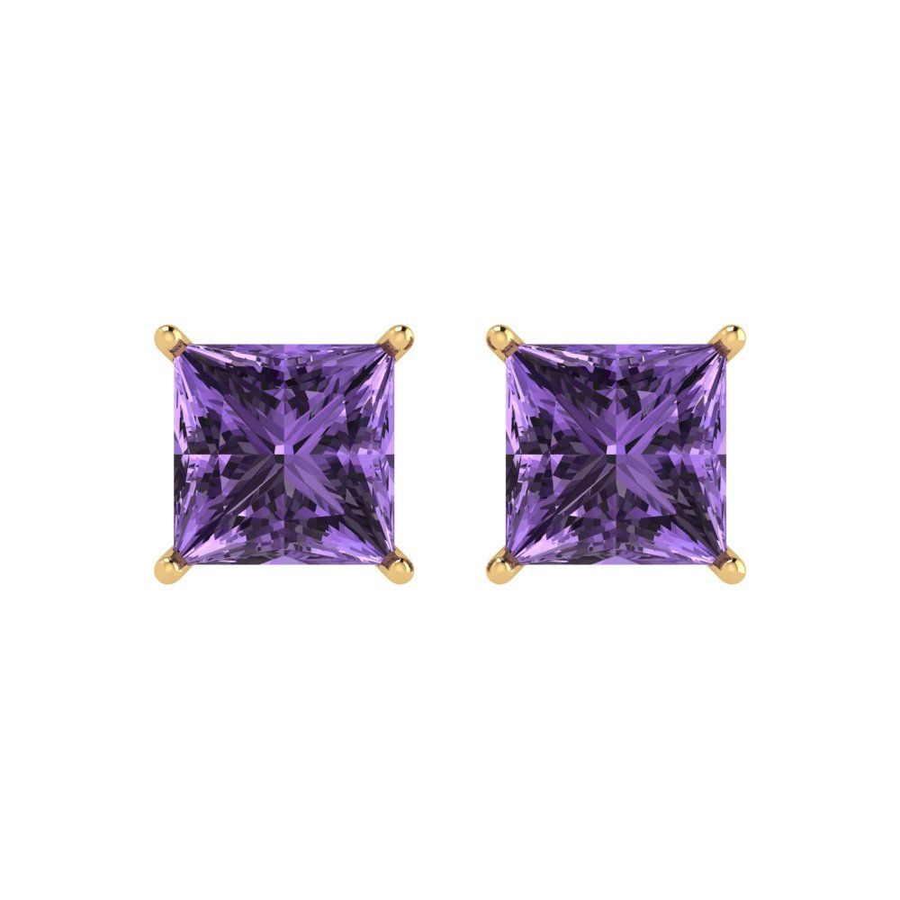 3 ctw Alexandrite Studs Earrings | 6.5mm Princess Cut White Gold Push Back | June Birthstone
