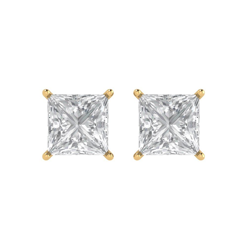3 ctw White Sapphire Studs Earrings | 6.5mm Princess Cut White Gold Push Back | April Birthstone