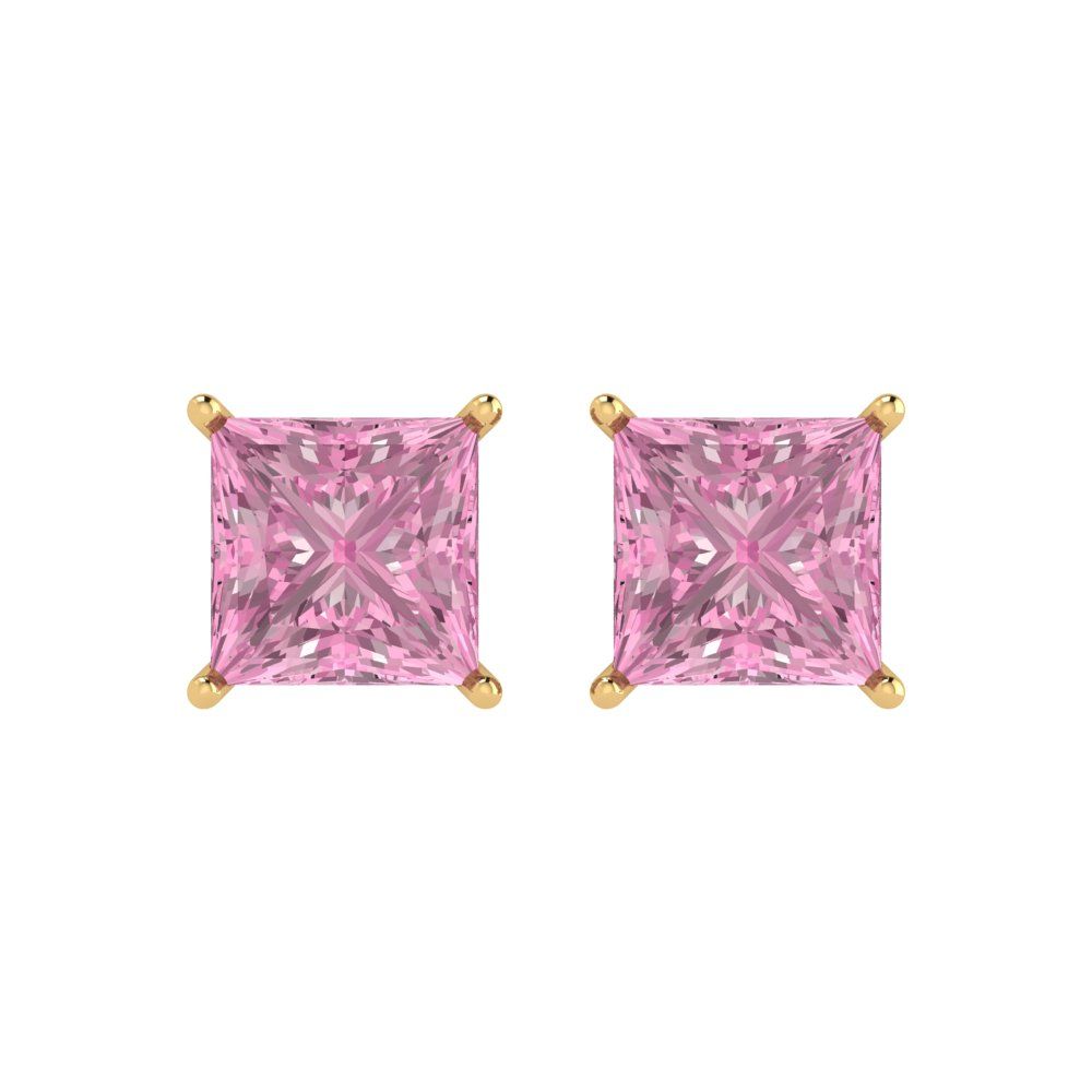 3 ctw Pink Zirconia Studs Earrings | 6.5mm Princess Cut White Gold Push Back | April Birthstone