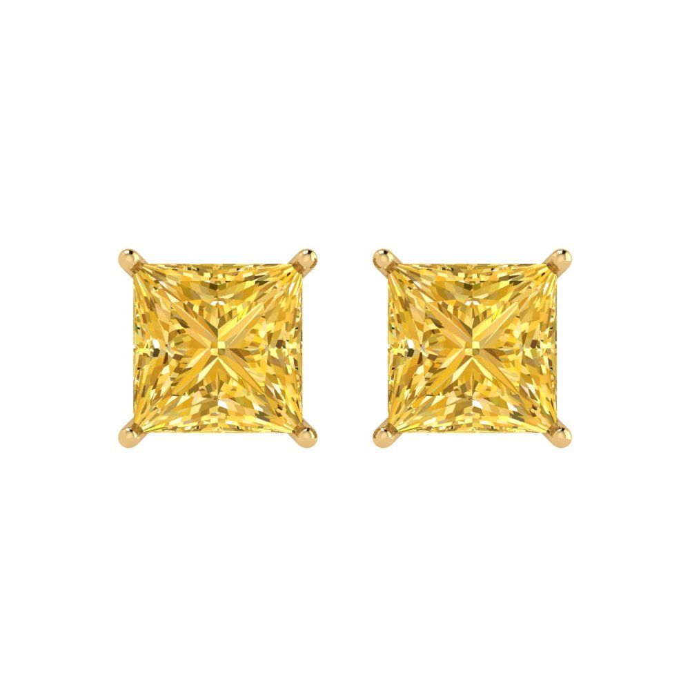 3 ctw Yellow Zirconia Studs Earrings | 6.5mm Princess Cut White Gold Push Back | April Birthstone