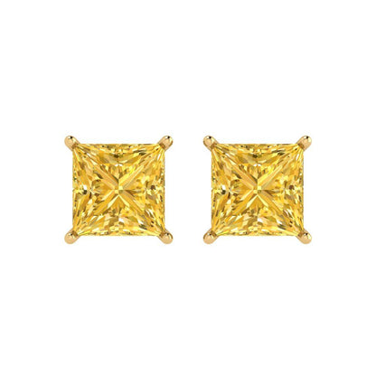 3 ctw Yellow Zirconia Studs Earrings | 6.5mm Princess Cut White Gold Push Back | April Birthstone