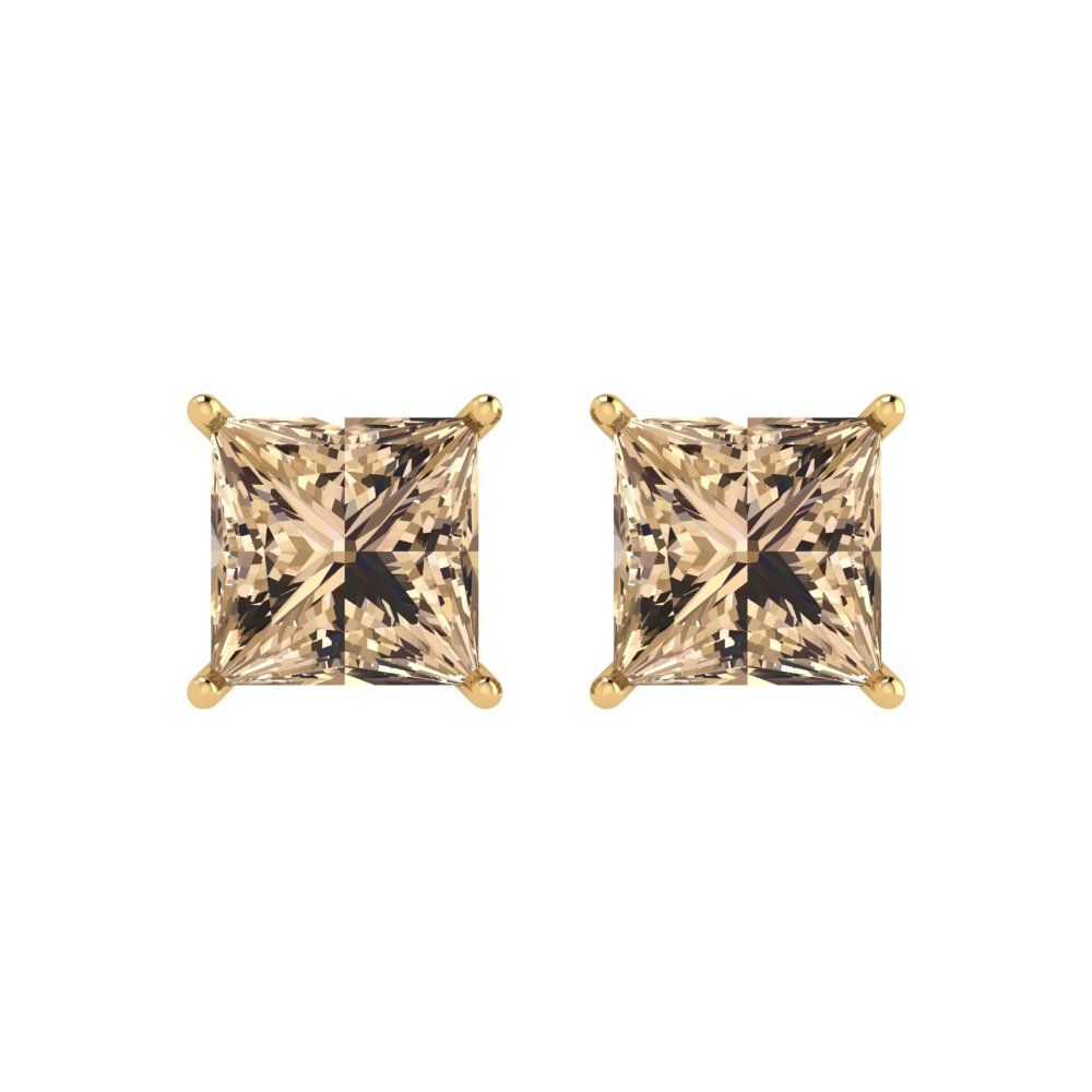 3 ctw Yellow Moissanite Studs Earrings | 6.5mm Princess Cut White Gold Push Back | April Birthstone