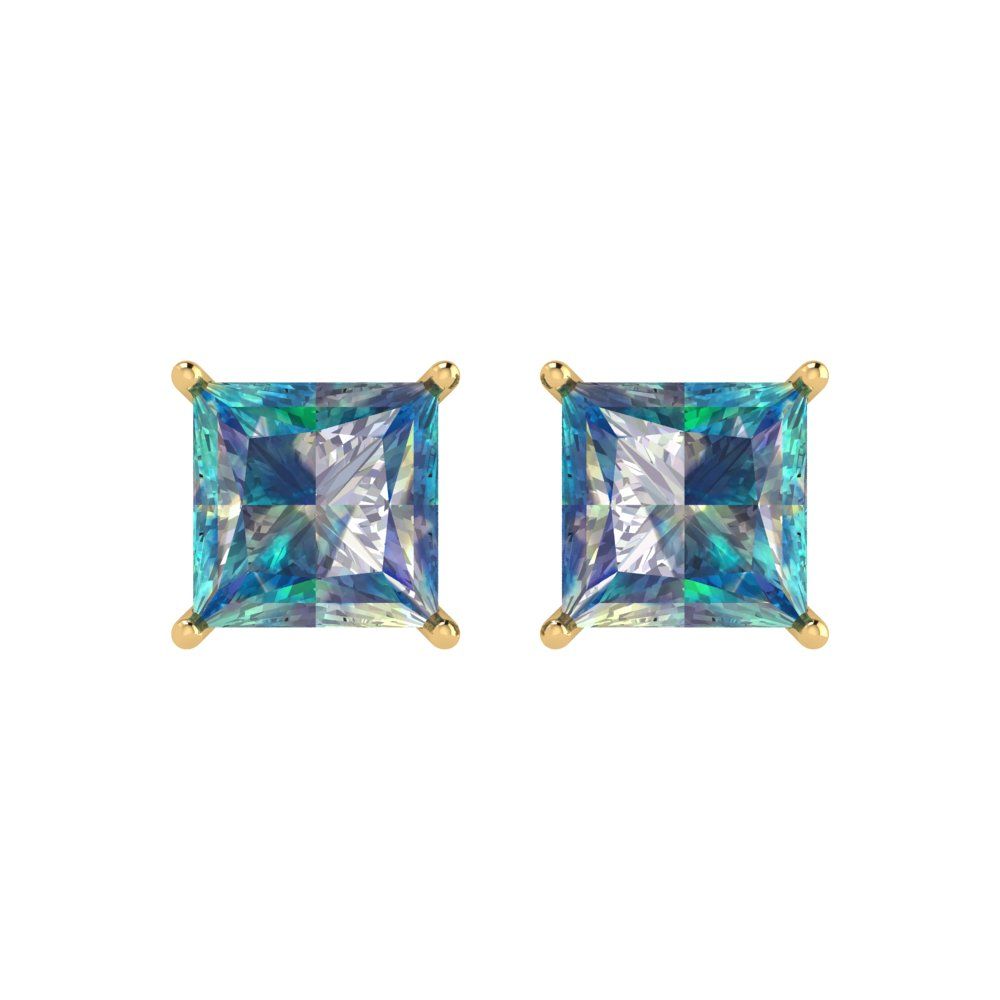 3 ctw Blue Moissanite Studs Earrings | 6.5mm Princess Cut White Gold Push Back | April Birthstone