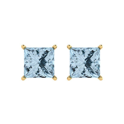 3 ctw Aquamarine Studs Earrings | 6.5mm Princess Cut White Gold Push Back | March Birthstone