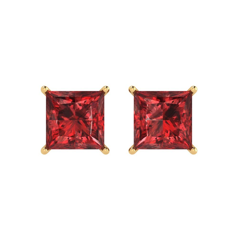 3 ctw Garnet Studs Earrings | 6.5mm Princess Cut White Gold Push Back | January Birthstone