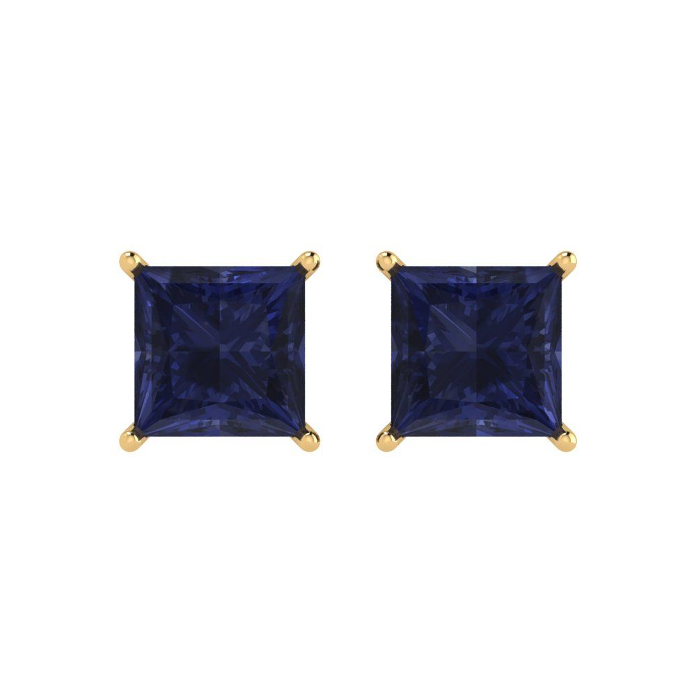 3 ctw Blue Sapphire Studs Earrings | 6.5mm Princess Cut White Gold Push Back | September Birthstone