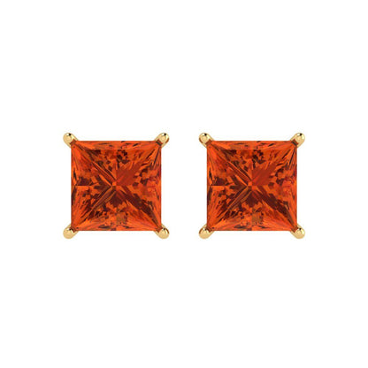 3cttw Princess Cut Simulated Red Diamond Gold-Plated 925 Silver Push Back Stud Earrings