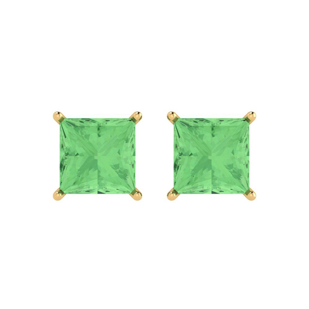 3cttw Princess Cut Simulated Green Diamond Gold-Plated 925 Silver Push Back Stud Earrings