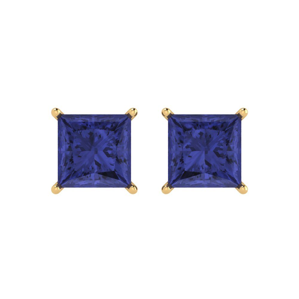 3 ctw Tanzanite Studs Earrings | 6.5mm Princess Cut White Gold Push Back | December Birthstone