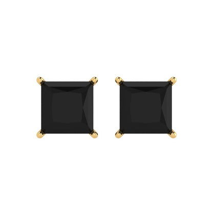 3cttw Princess Cut Natural Onyx Gold-Plated 925 Silver Push Back Stud Earrings