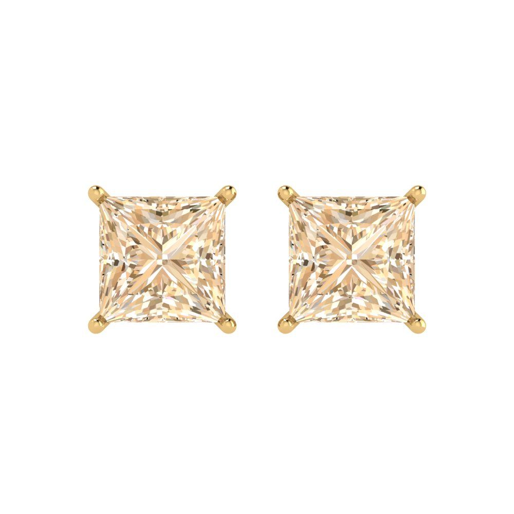 3cttw Princess Cut Natural Morganite Gold-Plated 925 Silver Push Back Stud Earrings