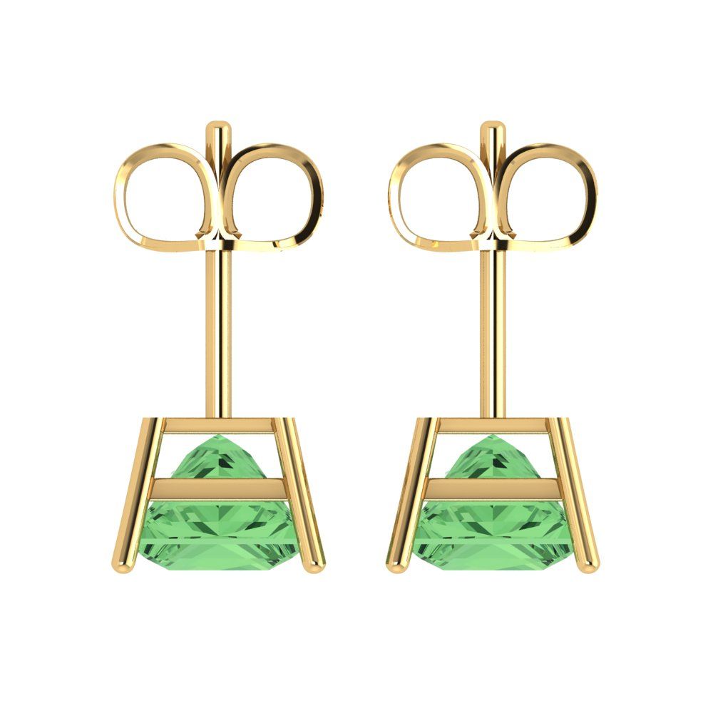 3cttw Princess Cut Simulated Green Diamond Gold-Plated 925 Silver Push Back Stud Earrings