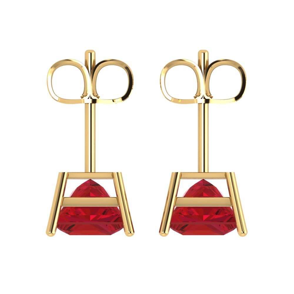 3cttw Princess Cut Simulated Pink Tourmaline Gold-Plated 925 Silver Push Back Stud Earrings