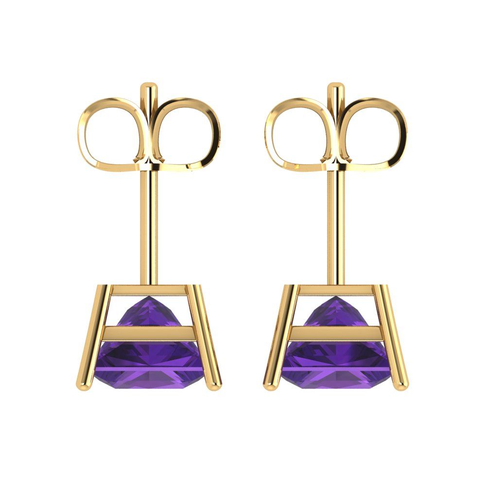 3 ctw Amethyst Studs Earrings | 6.5mm Princess Cut White Gold Push Back | February Birthstone