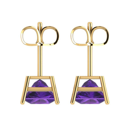 3 ctw Amethyst Studs Earrings | 6.5mm Princess Cut White Gold Push Back | February Birthstone