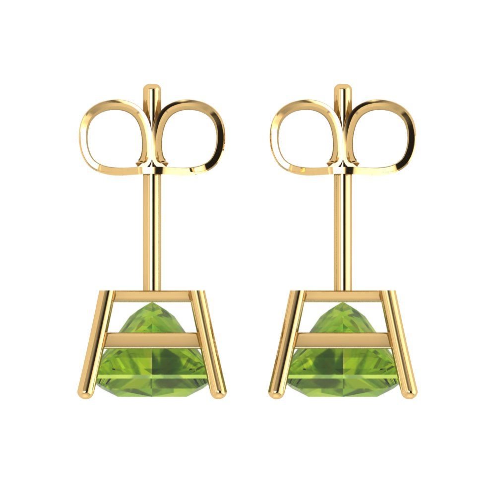 3 ctw Peridot Studs Earrings | 6.5mm Princess Cut White Gold Push Back | August Birthstone
