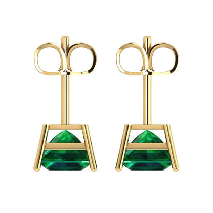 3 ctw Emerald Studs Earrings | 6.5mm Princess Cut White Gold Push Back | May Birthstone