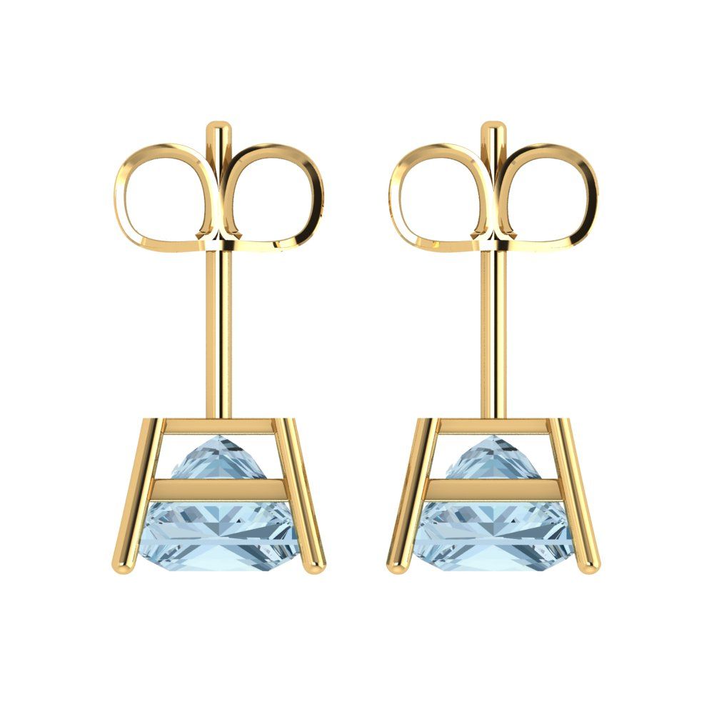 3 ctw Sky Blue Topaz Studs Earrings | 6.5mm Princess Cut White Gold Push Back | December Birthstone