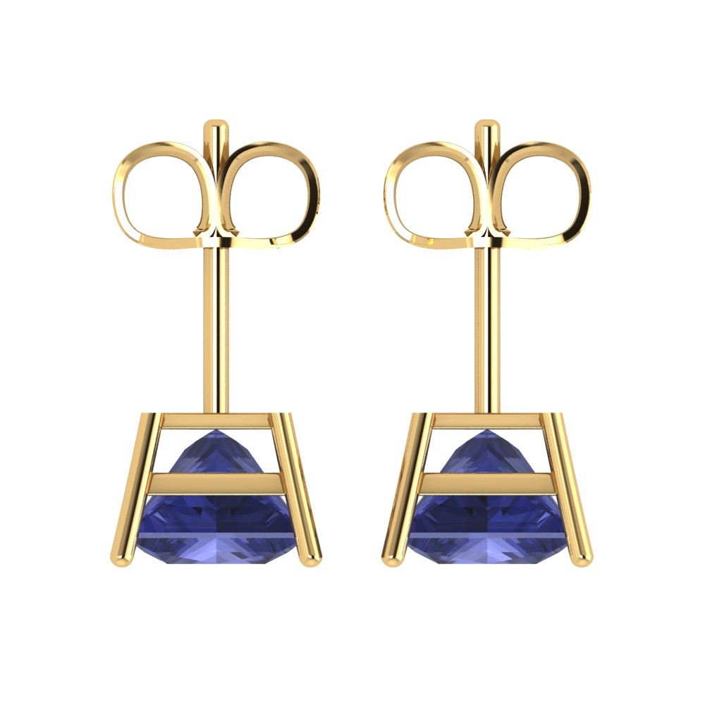 3 ctw Tanzanite Studs Earrings | 6.5mm Princess Cut White Gold Push Back | December Birthstone
