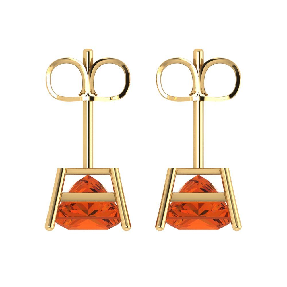 3cttw Princess Cut Simulated Red Diamond Gold-Plated 925 Silver Push Back Stud Earrings
