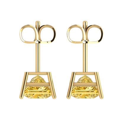 3 ctw Citrine Studs Earrings | 6.5mm Princess Cut White Gold Push Back | November Birthstone