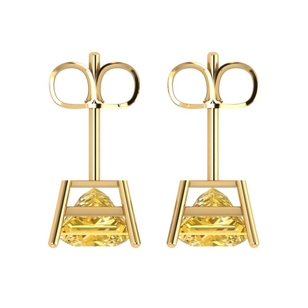 3cttw Princess Cut Natural Citrine Gold-Plated 925 Silver Push Back Stud Earrings