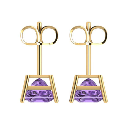 3cttw Princess Cut Simulated Alexandrite Gold-Plated 925 Silver Push Back Stud Earrings