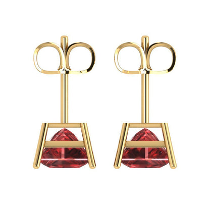 3cttw Princess Cut Natural Garnet Gold-Plated 925 Silver Push Back Stud Earrings
