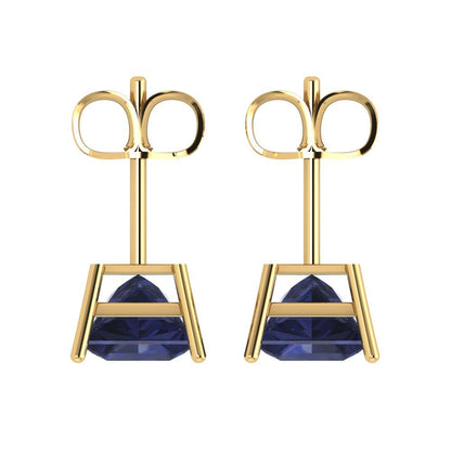 3cttw Princess Cut Simulated Blue Sapphire Gold-Plated 925 Silver Push Back Stud Earrings