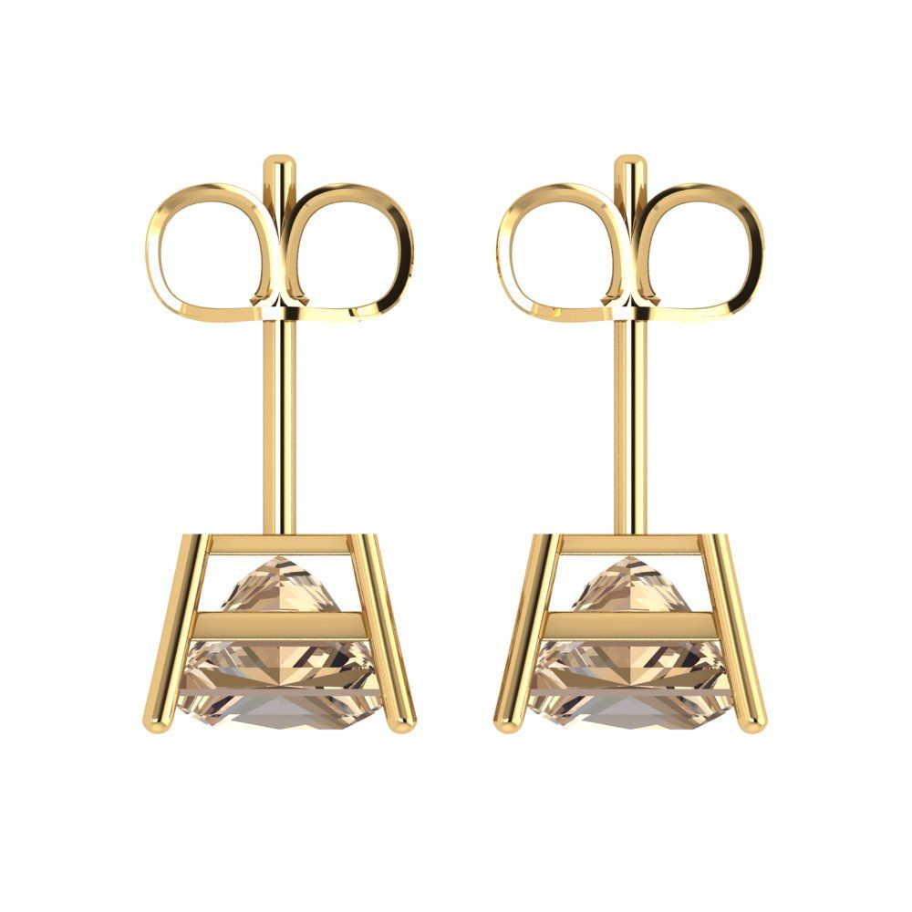 3cttw Princess Cut Yellow Moissanite Gold-Plated 925 Silver Push Back Stud Earrings