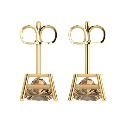 3 ctw Champagne Studs Earrings | 6.5mm Princess Cut White Gold Push Back | April Birthstone
