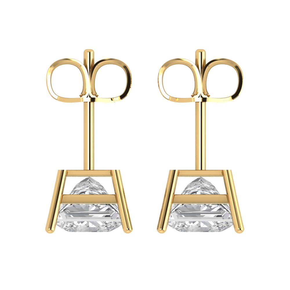 3 ctw Zirconia Diamond Studs Earrings | 6.5mm Princess Cut White Gold Push Back | April Birthstone